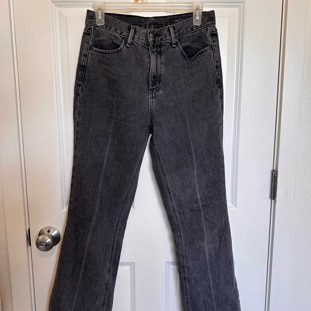 RAG & BONE luxury corpcore minimalist High Waist Flare Jeans black goth Size 26